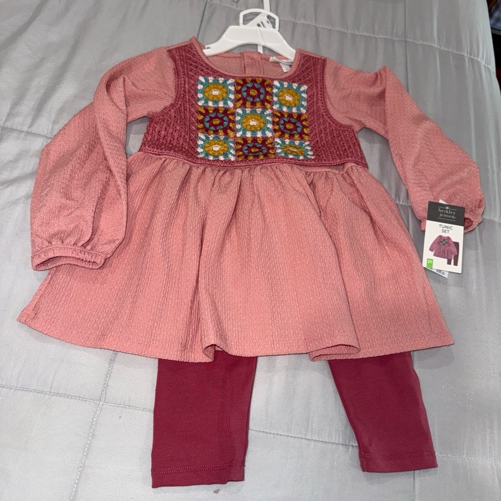 NWT kids girl Pink Embroidered toddler Dress with Leggings